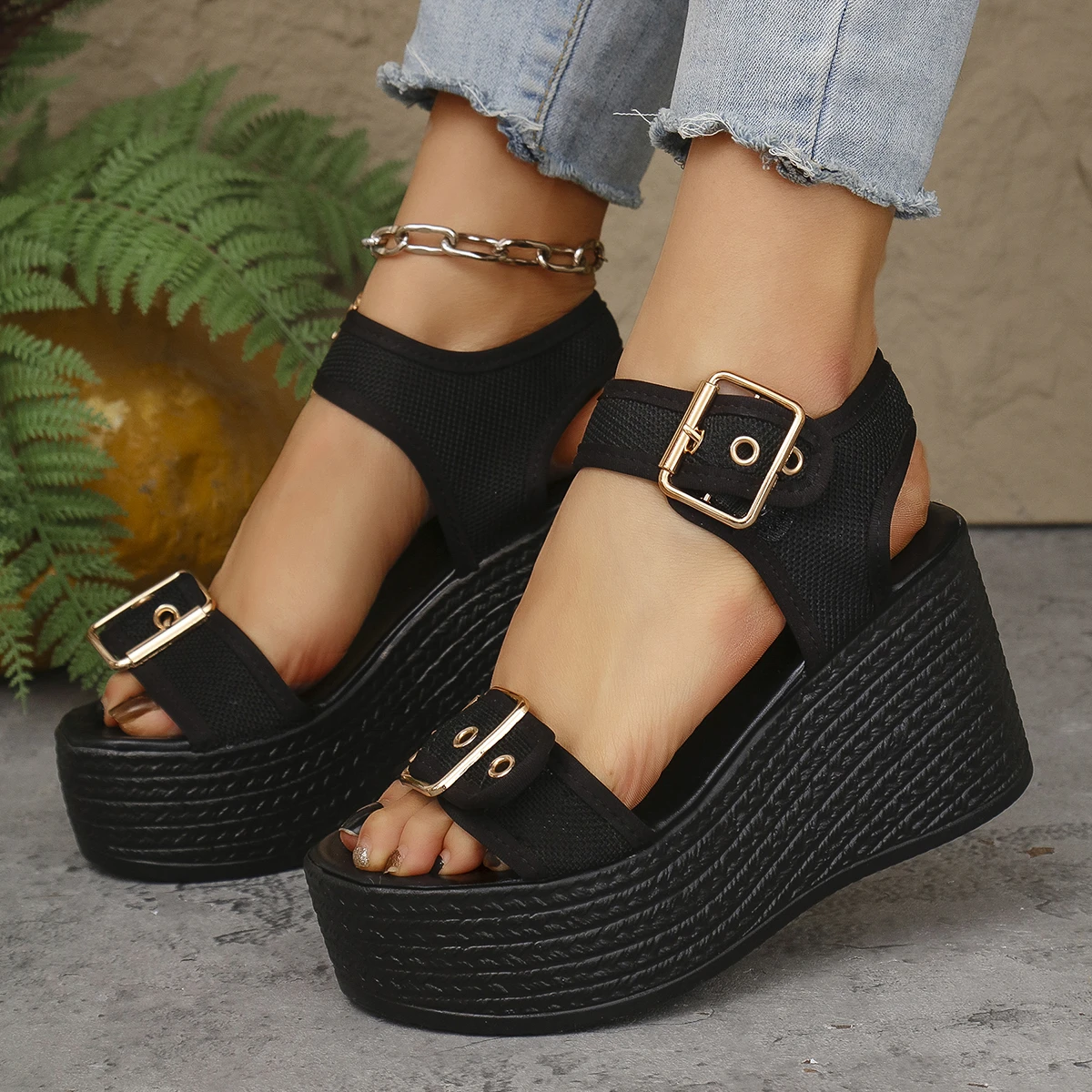 Elegant Buckle Strap Fish Mouth Thick Bottom Super High Heels - Image 12