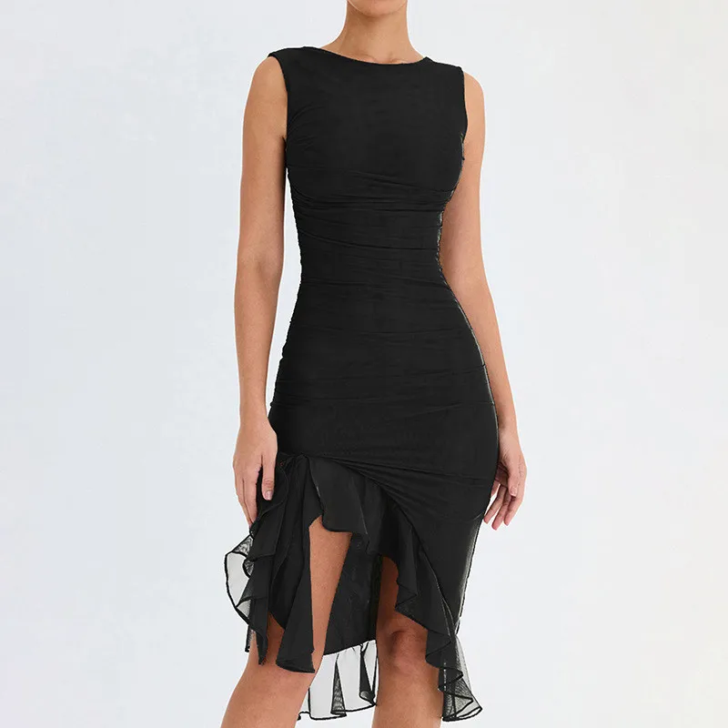 Elegant Cross-Border Fashion Mesh Tight-Fitting Backless Pleated Dress - Image 8