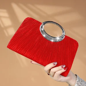 Elegant Design Sparkling Glitter With Simple Crystal Evening Wedding Crossbody Handbag