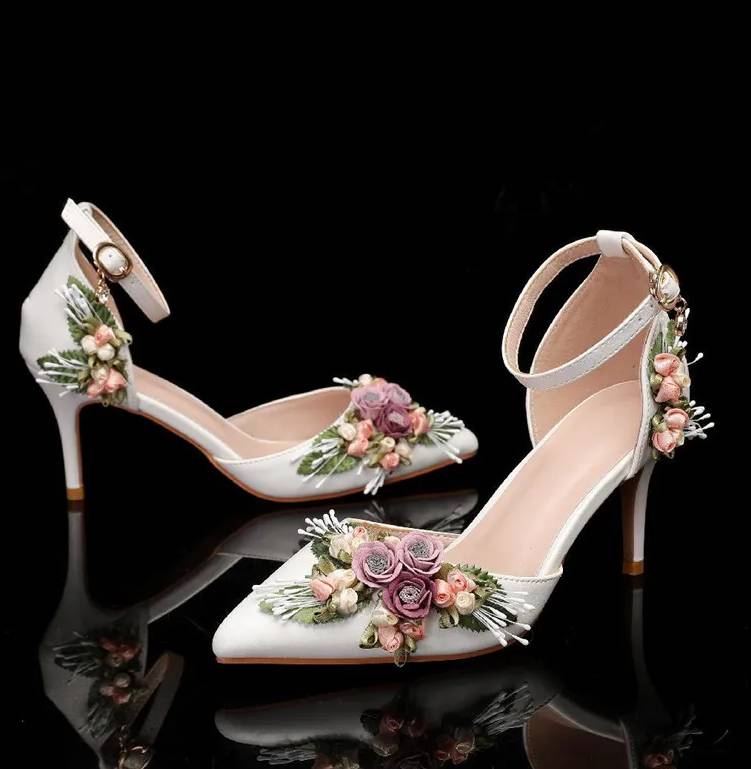 Elegant Flowers Leaf Latex Foam Pointed Toe Satin High Heels Sandal - Image 7