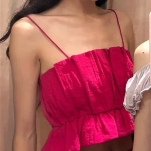 Elegant High Street Cute Fold Slim Suspender Short Top Midi Skirt