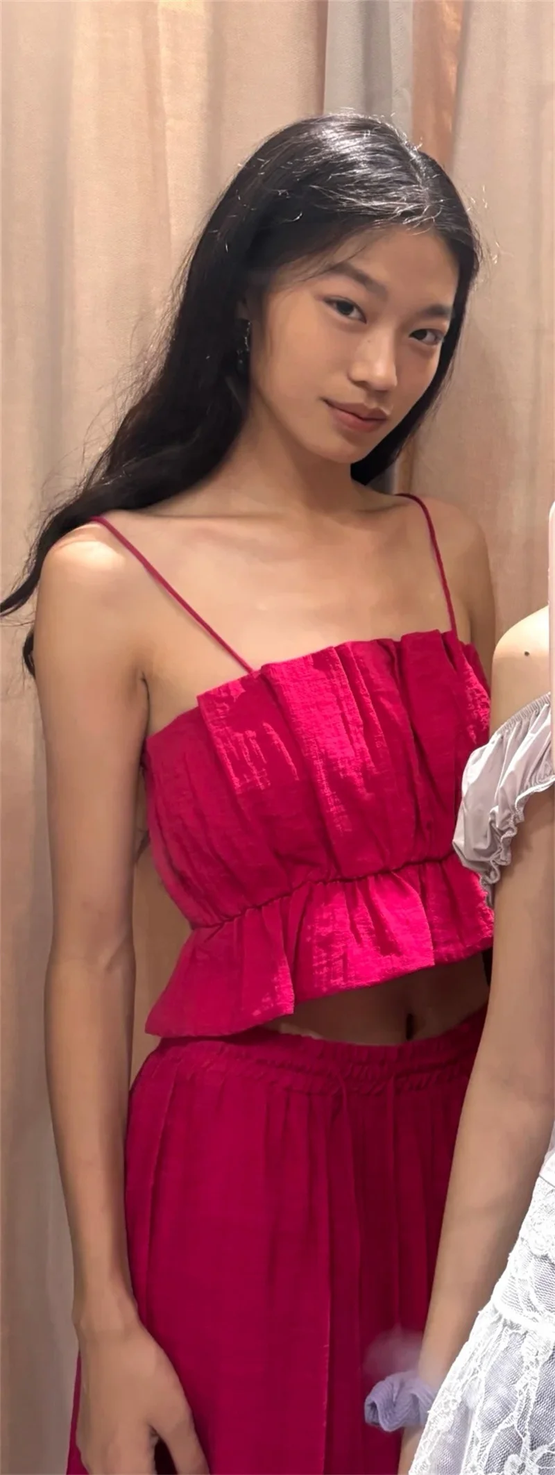 Elegant High Street Cute Fold Slim Suspender Short Top Midi Skirt