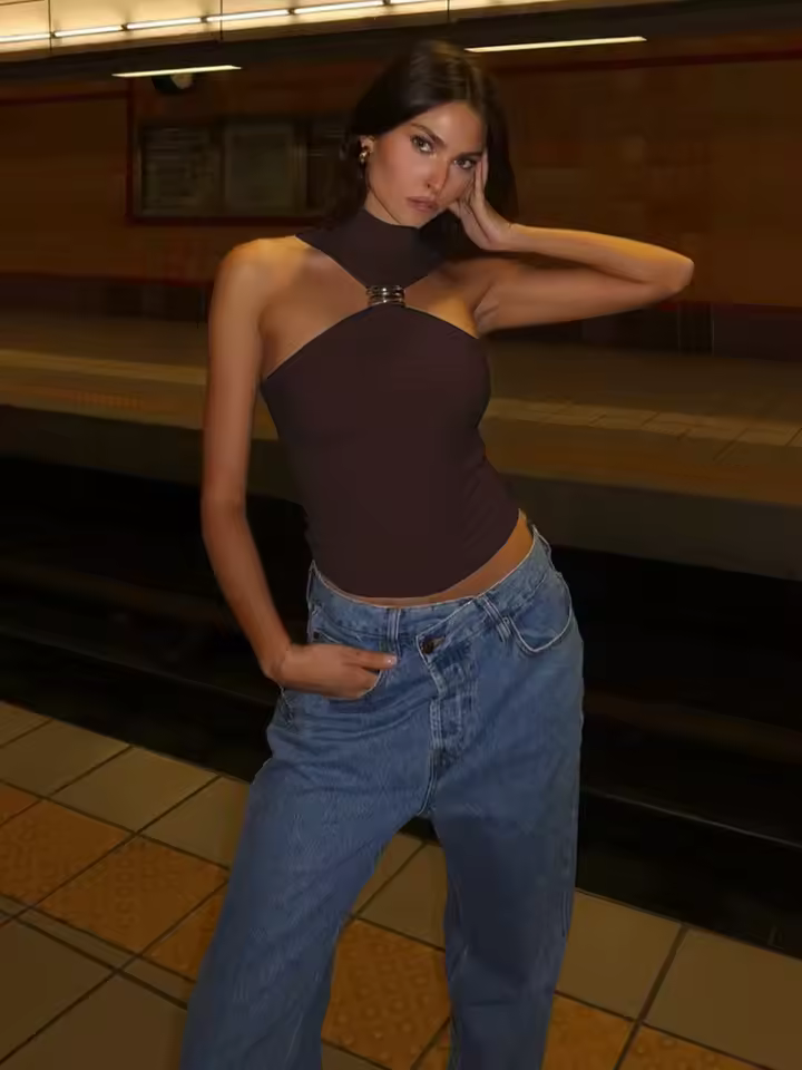 Elegant Metal Knot Solid Pleated Sleeveless Stretch Skinny Tank Tops - Image 10