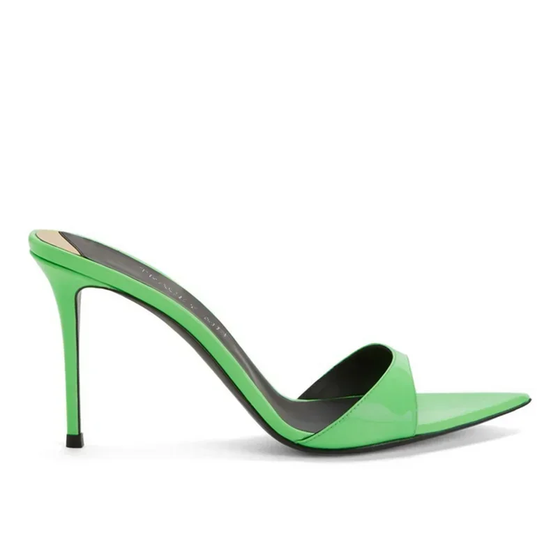 Elegant Office Style Pointed Stiletto Patent Leather Designer Mule High Heels Pumps - Image 16