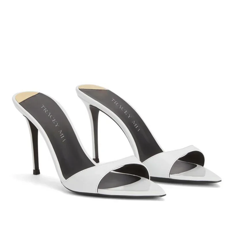 Elegant Office Style Pointed Stiletto Patent Leather Designer Mule High Heels Pumps - Image 7