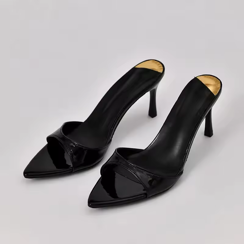 Elegant Office Style Pointed Stiletto Patent Leather Designer Mule High Heels Pumps - Image 2