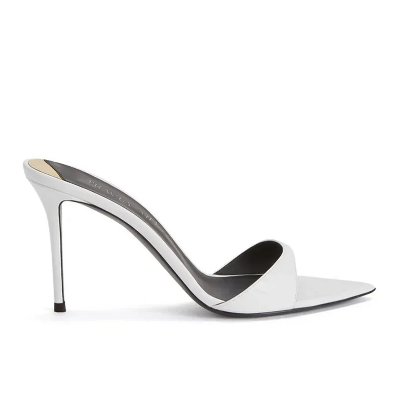 Elegant Office Style Pointed Stiletto Patent Leather Designer Mule High Heels Pumps - Image 9