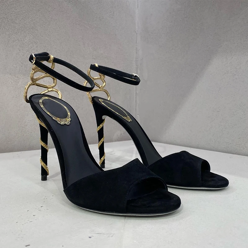 Elegant One Line with Open Toe Stiletto High Heels Sandals - Image 3