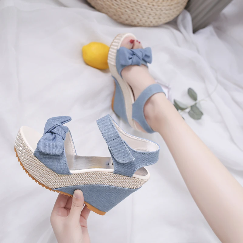Elegant Platform Bow Mixed Colors Wedges High Heels Sandals - Image 2