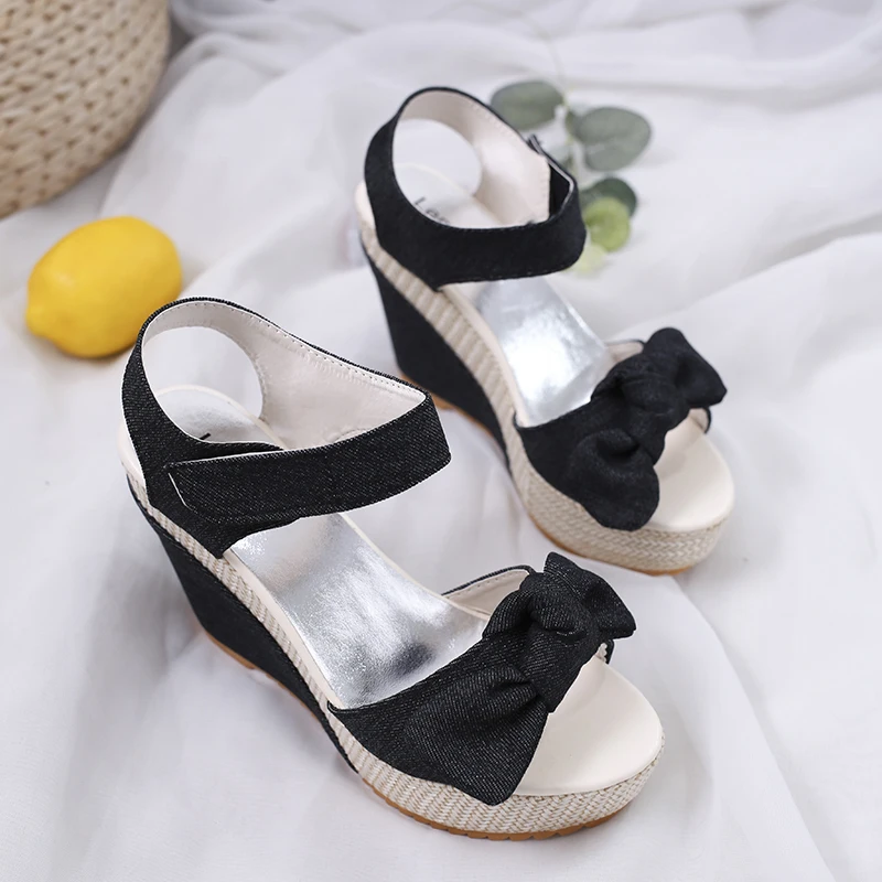 Elegant Platform Bow Mixed Colors Wedges High Heels Sandals - Image 6