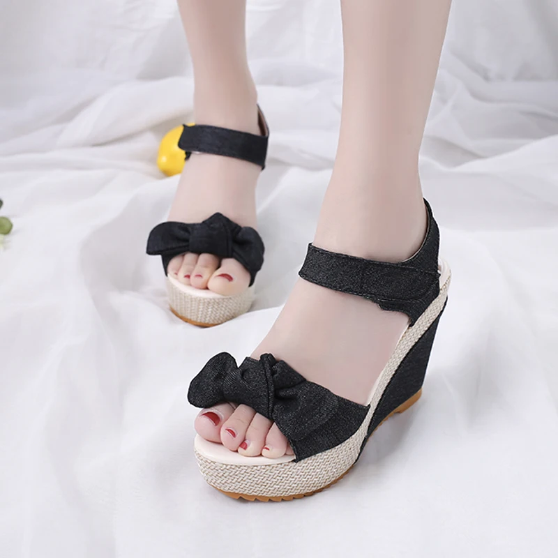 Elegant Platform Bow Mixed Colors Wedges High Heels Sandals - Image 5