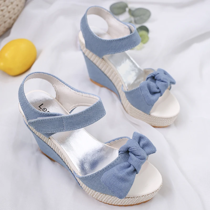 Elegant Platform Bow Mixed Colors Wedges High Heels Sandals - Image 3
