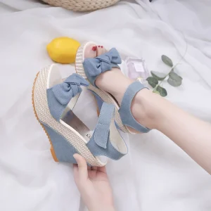 Elegant Platform Bow Mixed Colors Wedges High Heels Sandals