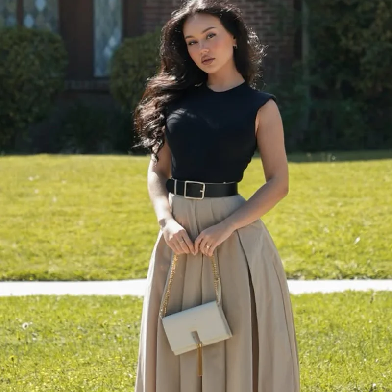 Elegant Pleated Polyester Patchwork Synthetic fiber Midi Dresses