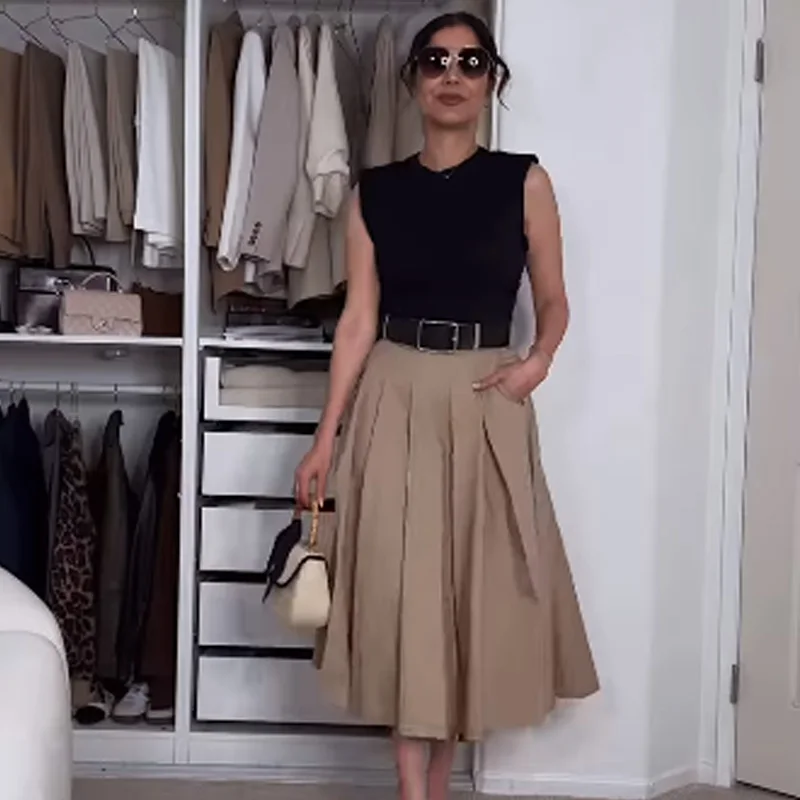 Elegant Pleated Polyester Patchwork Synthetic fiber Midi Dresses - Image 3