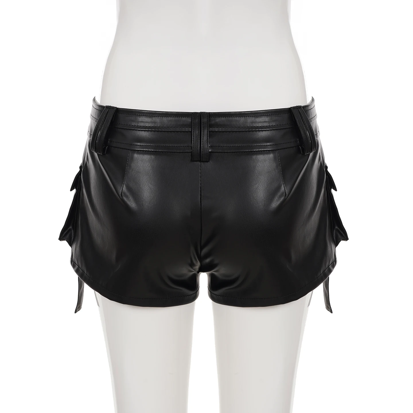 Elegant Pockets Zipper Low-Waisted Gothic Pu Leather Big Pockets Short - Image 4