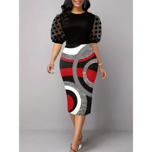 Elegant Pullover Office Chic Cocktail Puff Sleeve Dresses