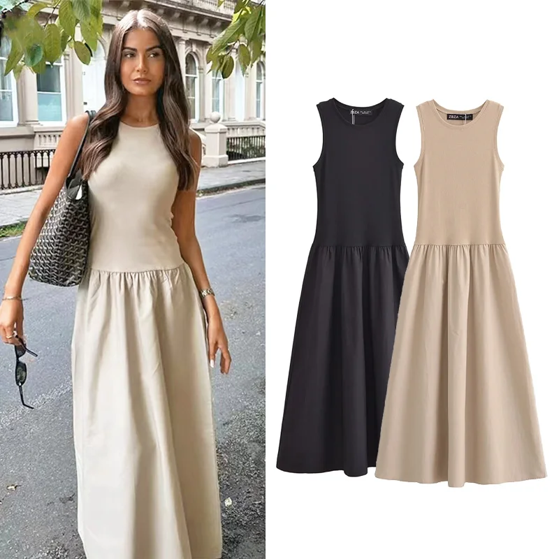 Elegant Pullover Synthetic fiber O-neck Sleeveless Long Dresses - Image 2