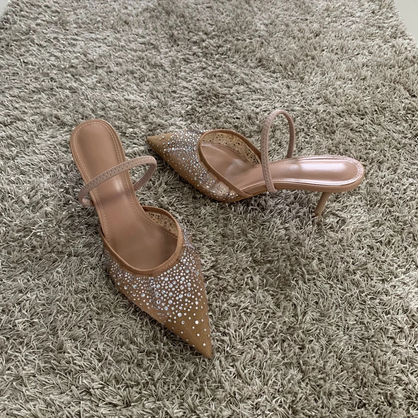 Elegant Rhinestone Slingback Pointed Slip on Party High Heels Pumps - Image 6