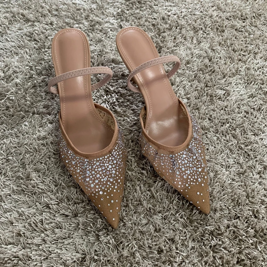 Elegant Rhinestone Slingback Pointed Slip on Party High Heels Pumps - Image 7