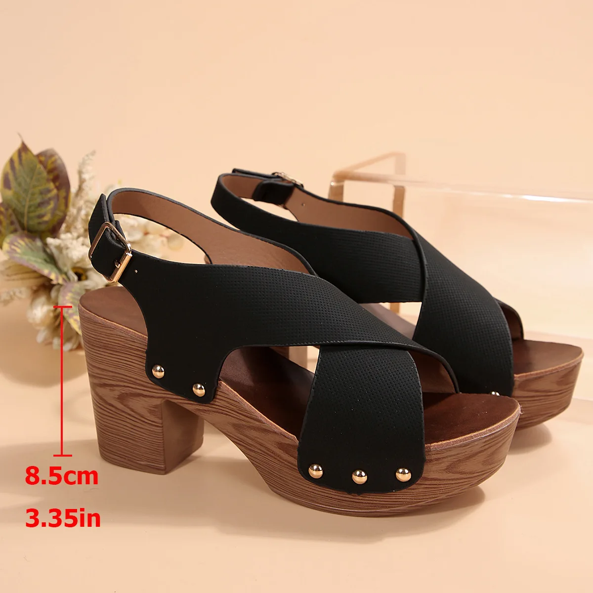 Elegant Solid Color Stylish Platform Crisscross Buckle Chunky Heels Sandals - Image 4