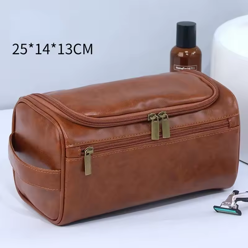 Elegant Solid Dopp Kit Mens Hanging Traveling Large Cosmetic Leather Toiletry Bag - Image 4
