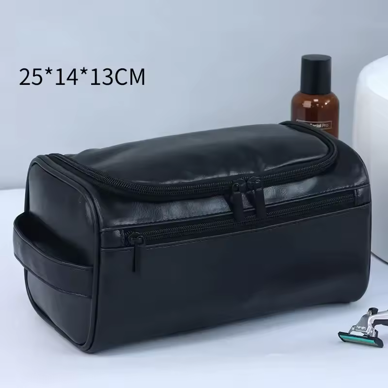 Elegant Solid Dopp Kit Mens Hanging Traveling Large Cosmetic Leather Toiletry Bag - Image 3