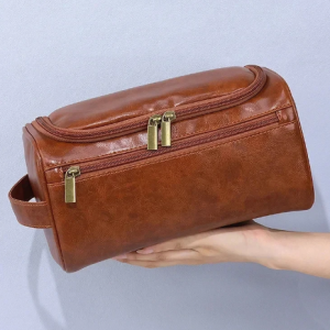 Elegant Solid Dopp Kit Mens Hanging Traveling Large Cosmetic Leather Toiletry Bag
