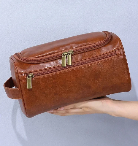 Elegant Solid Dopp Kit Mens Hanging Traveling Large Cosmetic Leather Toiletry Bag