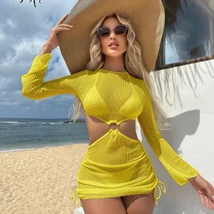 Elegant Solid Spandex Beach style Three-Piece Swimwear