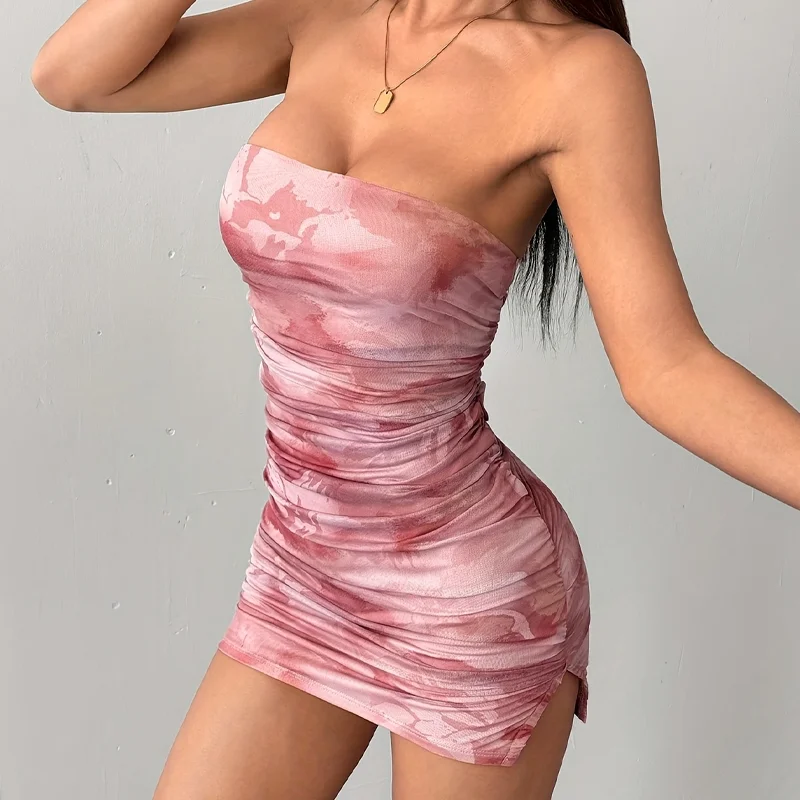 Elegant Strapless Sleeveless Printing Club Party Bodycon Mini Dress - Image 4
