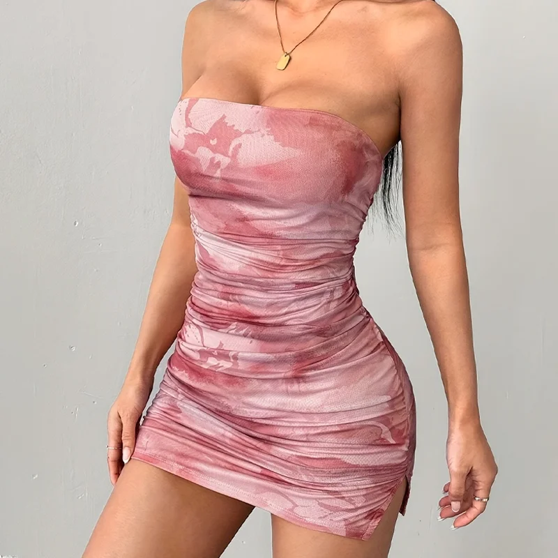 Elegant Strapless Sleeveless Printing Club Party Bodycon Mini Dress - Image 5