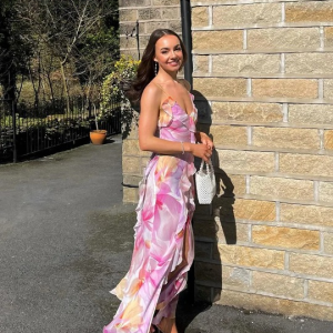 Elegant Strapless Splits Irregular Tassel Patchwork Backless Flower Print Dress