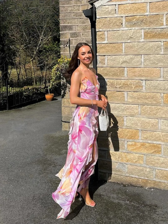 Elegant Strapless Splits Irregular Tassel Patchwork Backless Flower Print Dress