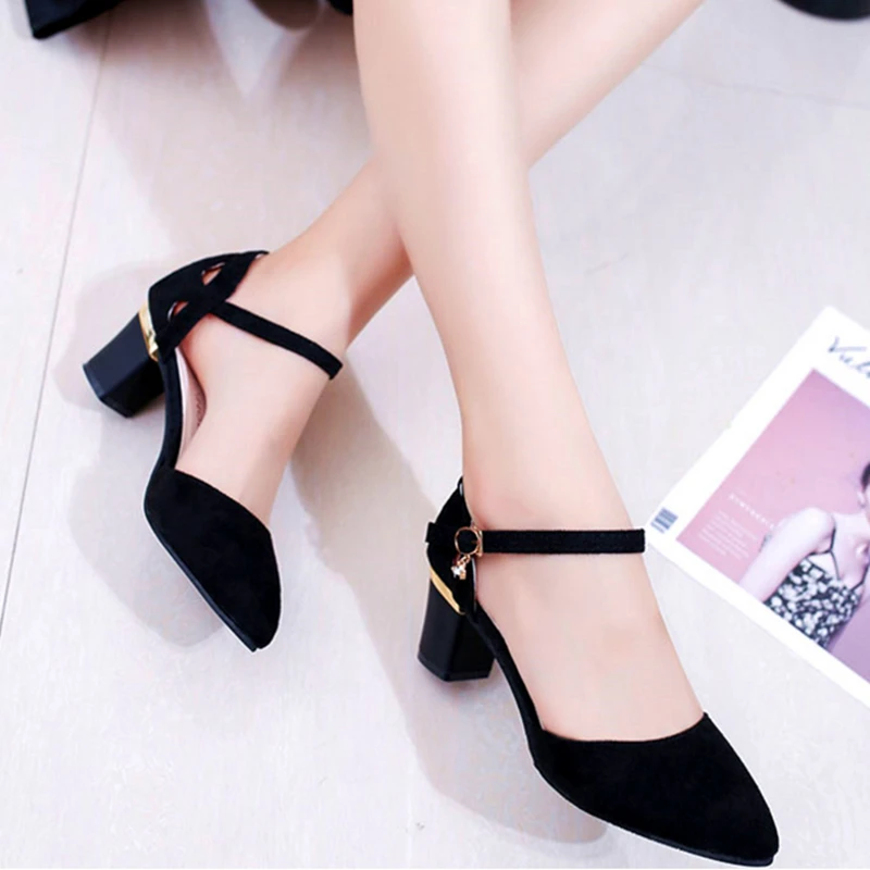 Elegant Stretch Fabric Buckle Strap Office Style High Heel Pumps - Image 2