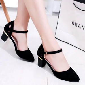 Elegant Stretch Fabric Buckle Strap Office Style High Heel Pumps