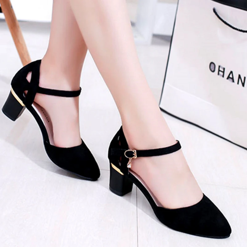 Elegant Stretch Fabric Buckle Strap Office Style High Heel Pumps