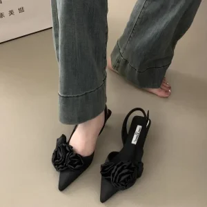 Elegant Sweet Rose Pointed Toe Sling-back High Heeled Sandals
