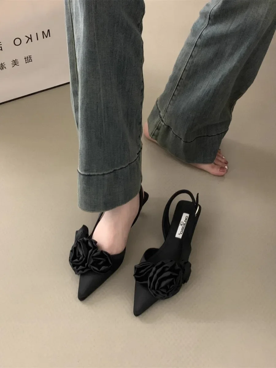 Elegant Sweet Rose Style Pointed Toe High Heeled Sandals - Image 7