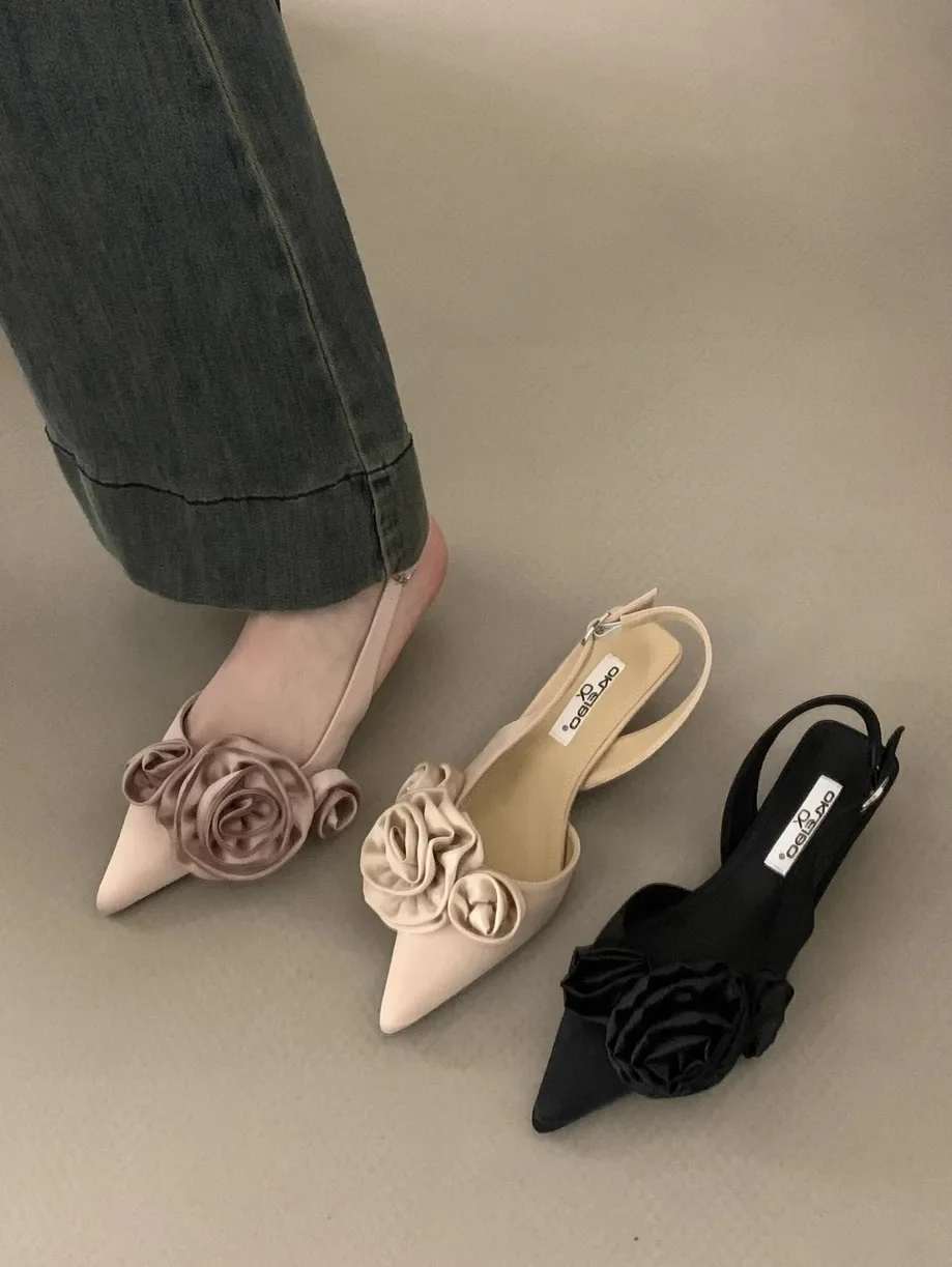 Elegant Sweet Rose Style Pointed Toe High Heeled Sandals - Image 9