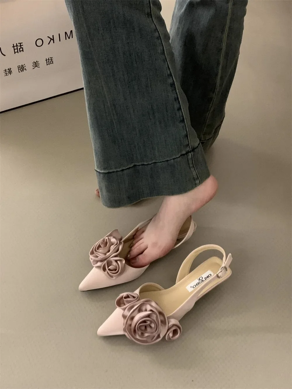Elegant Sweet Rose Style Pointed Toe High Heeled Sandals - Image 5