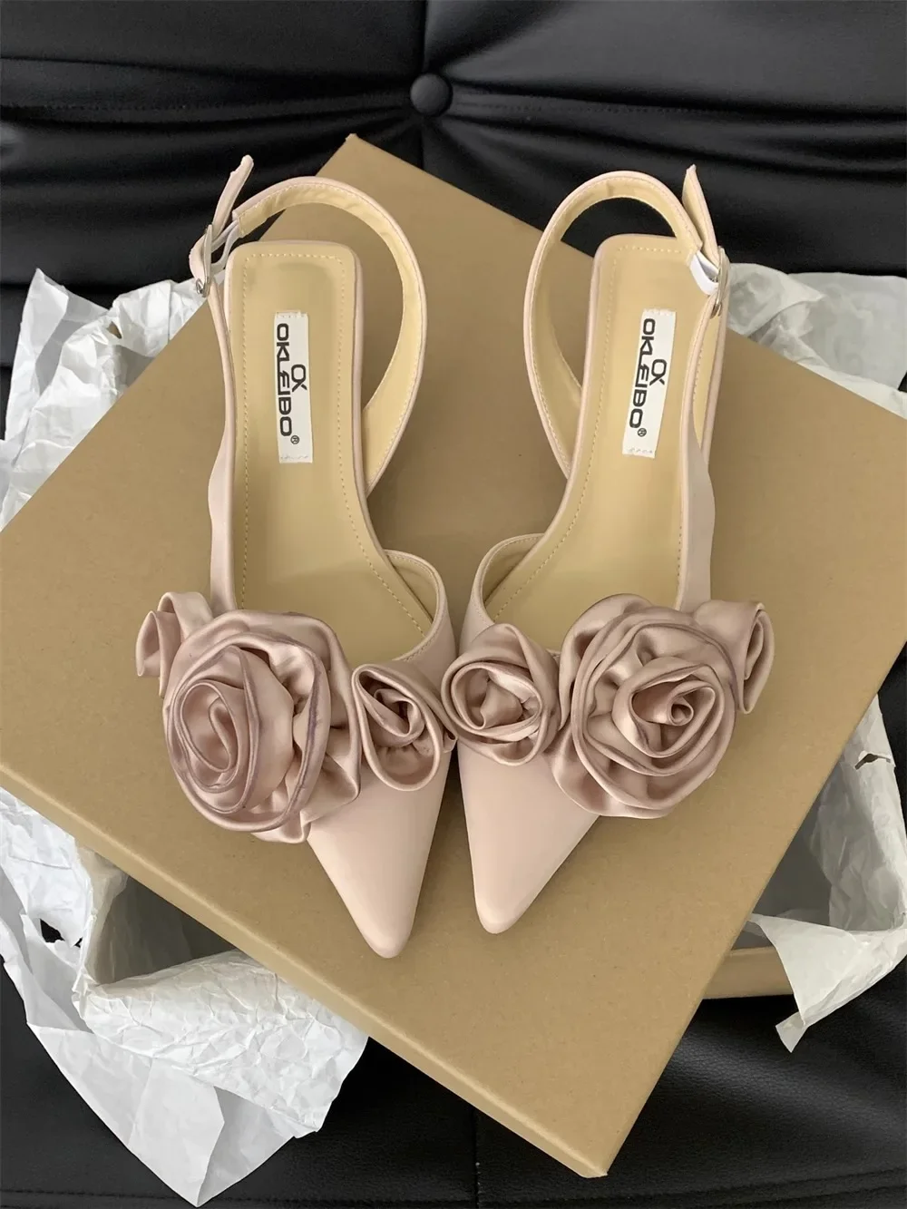 Elegant Sweet Rose Style Pointed Toe High Heeled Sandals - Image 4