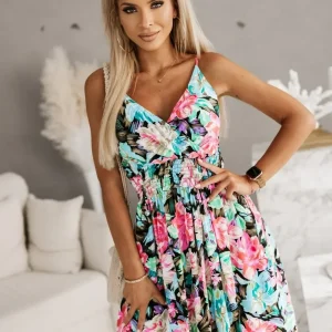 Elegant V-Neck Print Sling Knee-Length Fashion Wrap Pleated Dresses