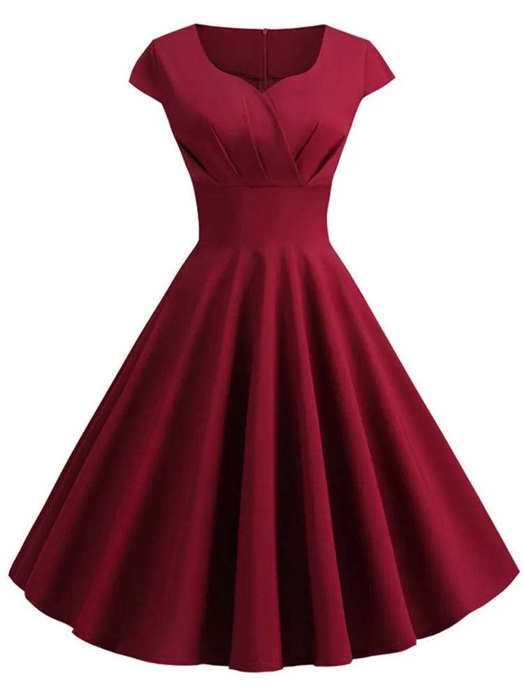 Elegant V Neck Vintage Robe Retro pin up Party Office Midi Dresses - Image 11