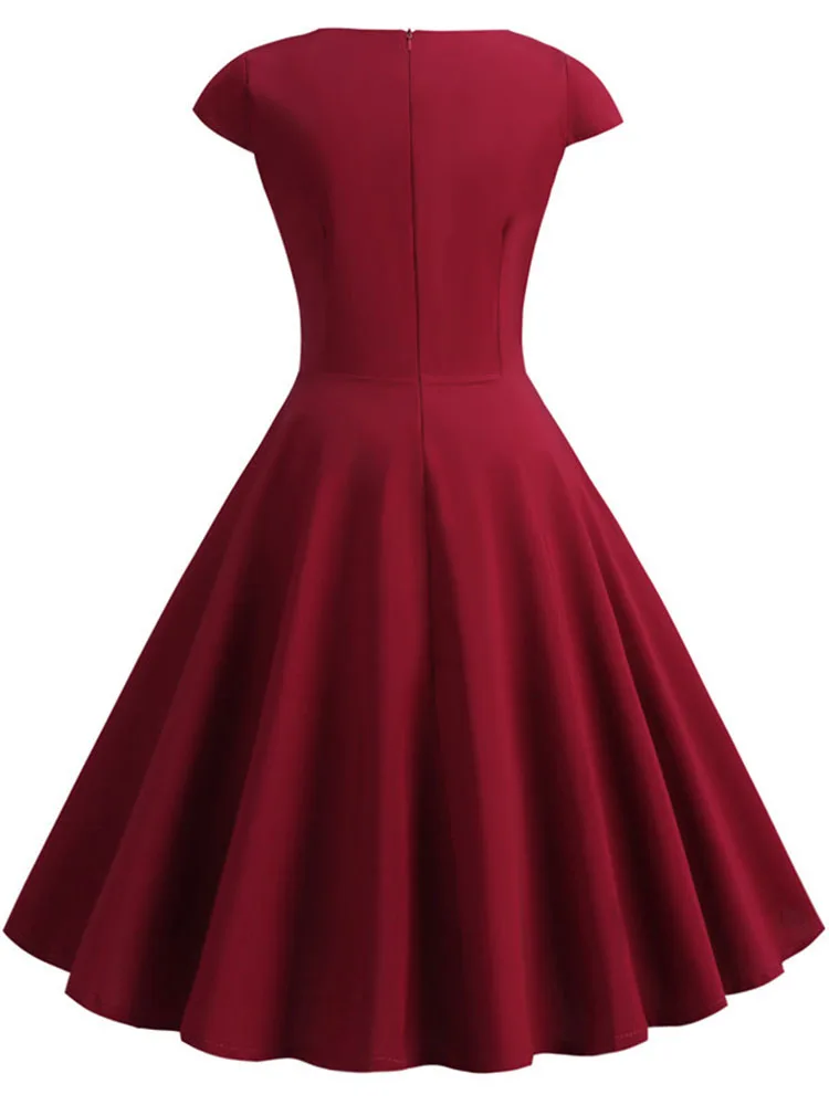 Elegant V Neck Vintage Robe Retro pin up Party Office Midi Dresses - Image 12