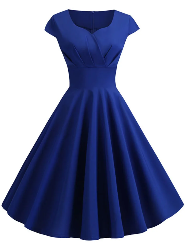 Elegant V Neck Vintage Robe Retro pin up Party Office Midi Dresses - Image 13