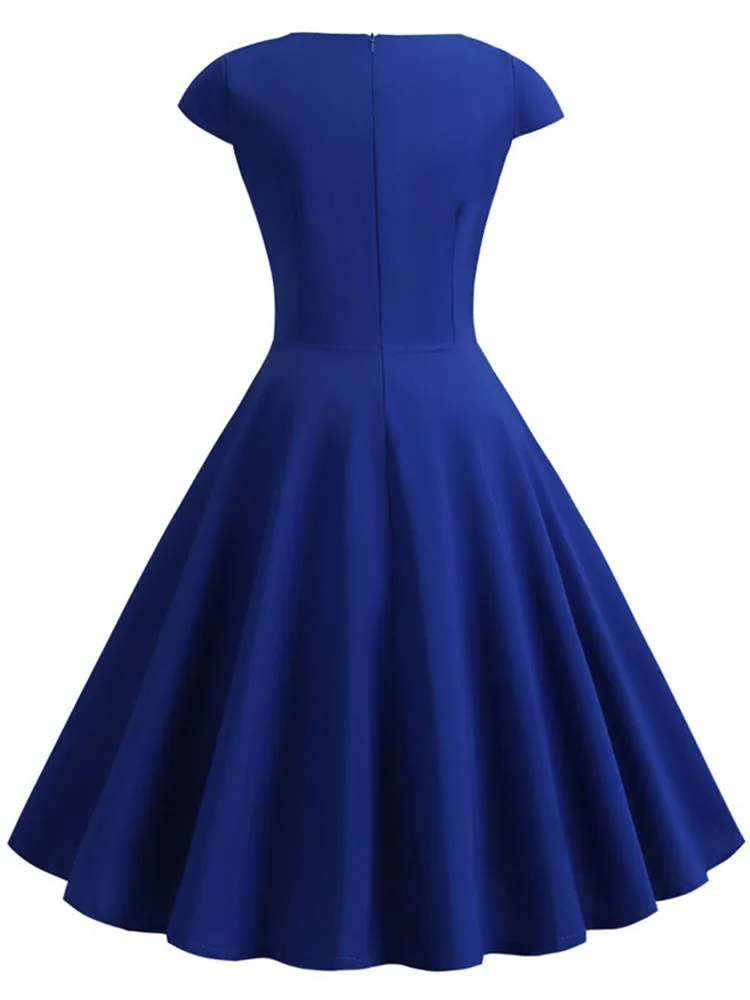 Elegant V Neck Vintage Robe Retro pin up Party Office Midi Dresses - Image 14