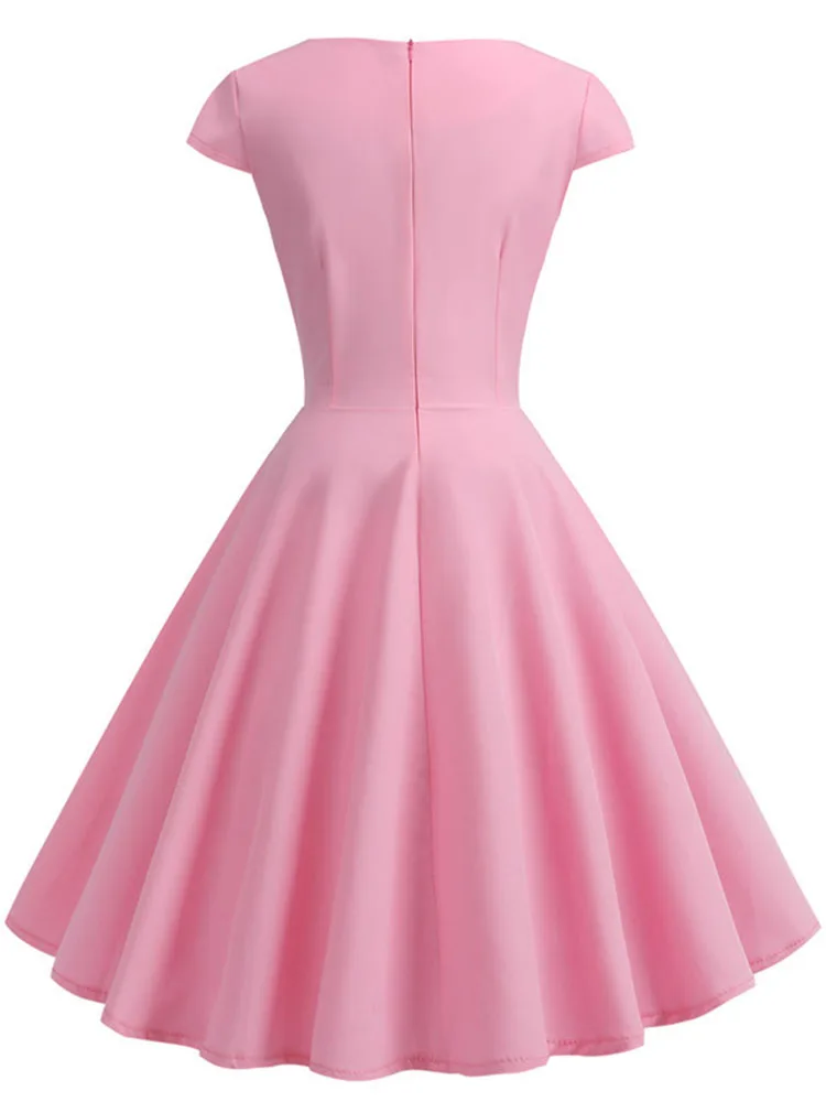 Elegant V Neck Vintage Robe Retro pin up Party Office Midi Dresses - Image 2