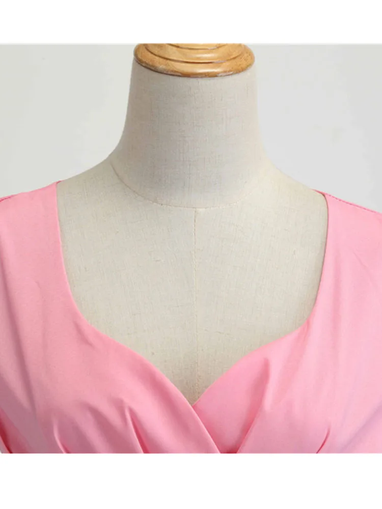 Elegant V Neck Vintage Robe Retro pin up Party Office Midi Dresses - Image 3