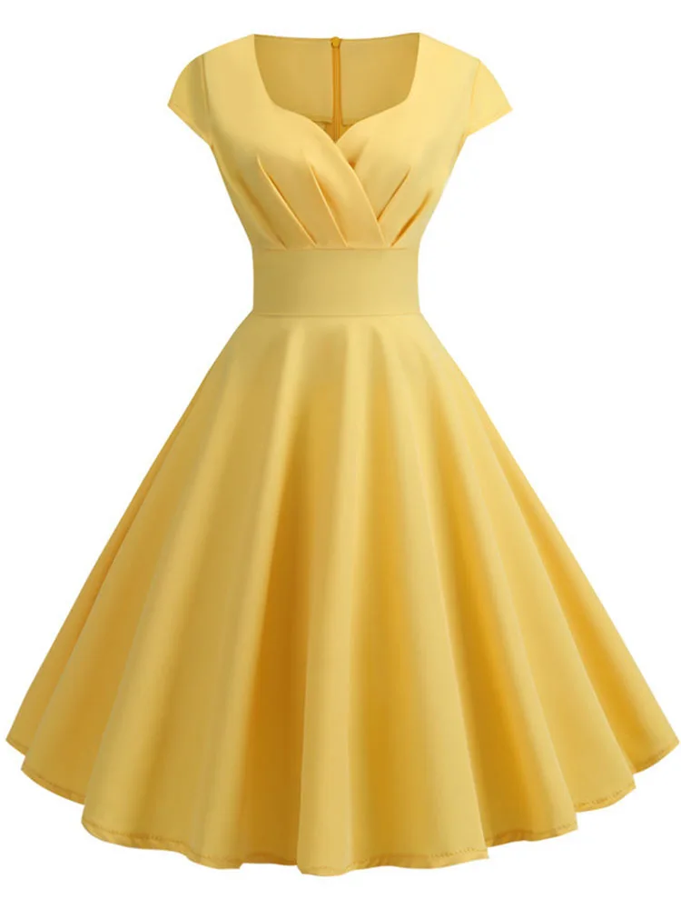 Elegant V Neck Vintage Robe Retro pin up Party Office Midi Dresses - Image 6